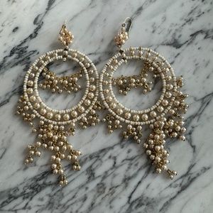 Vintage Costume Gold & Pearl Chandelier Earrings